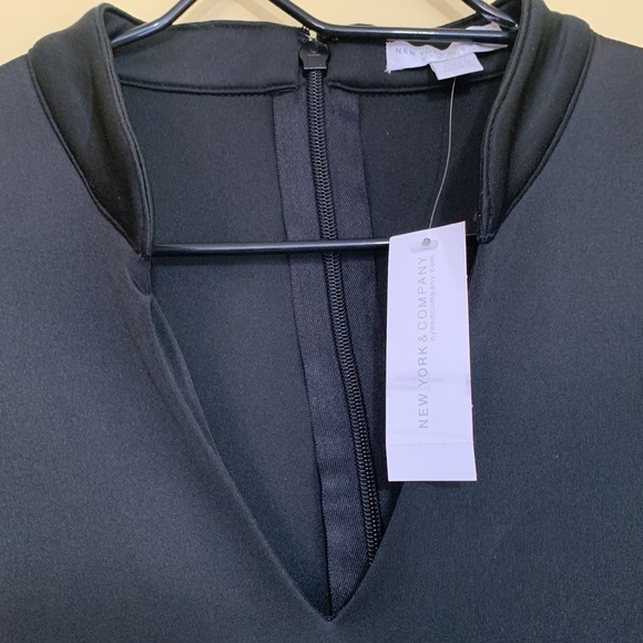 New York & Company | NWT Black Flutter Cap Sleeve Split V-Neck Sheath Dress MP - Picture 9 of 17
